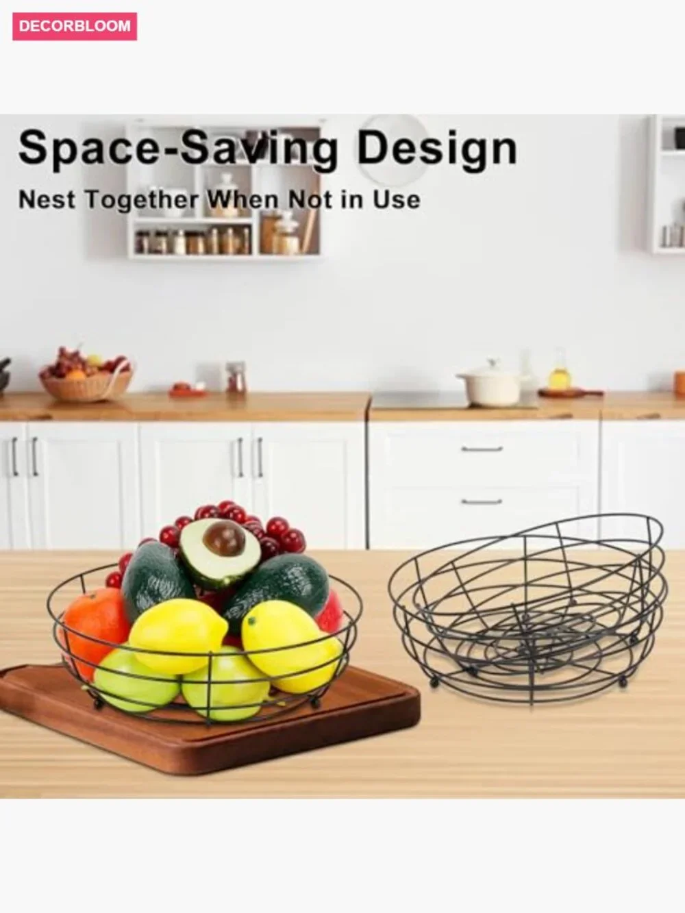 Set of 3 Metal Wire Fruit Baskets Kitchen Counter Storage Organizer
